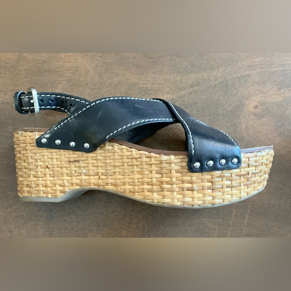 Prada Wicker Wedge Leather Sandals Size 8 US - Picture 6 of 8